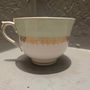 Bone China Coffee Cup Green and Gold Colclough